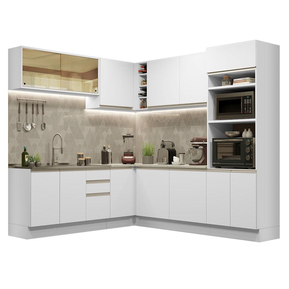 Cozinha Completa de Canto Madesa Glamy 459001 com Armário e Balcão (Sem Tampo e Pia) - Branco