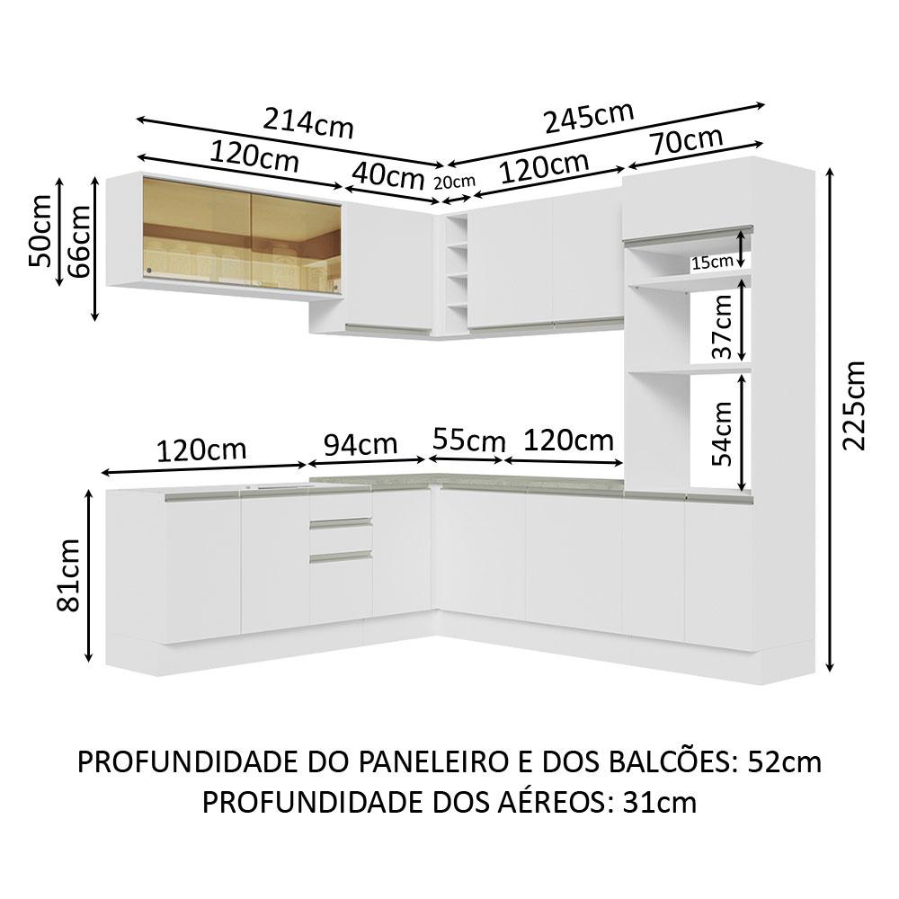 Cozinha Completa de Canto Madesa Glamy 459001 com Armário e Balcão (Sem Tampo e Pia) - Branco