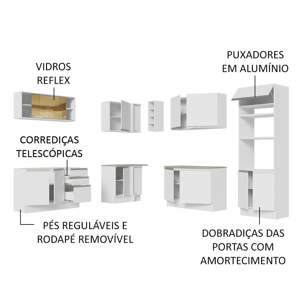 Cozinha Completa de Canto Madesa Glamy 459001 com Armário e Balcão (Sem Tampo e Pia) - Branco