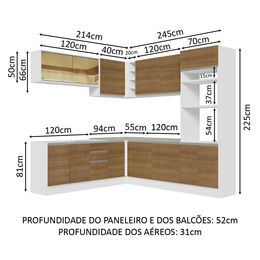 Cozinha Completa de Canto Madesa Glamy 459001 com Armário e Balcão (Sem Tampo e Pia) - Branco/Rustic