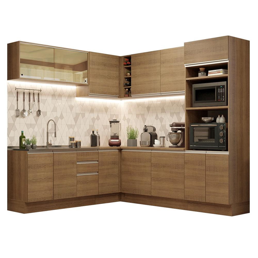 Cozinha Completa de Canto Madesa Glamy 459001 com Armário e Balcão (Sem Tampo e Pia) - Rustic