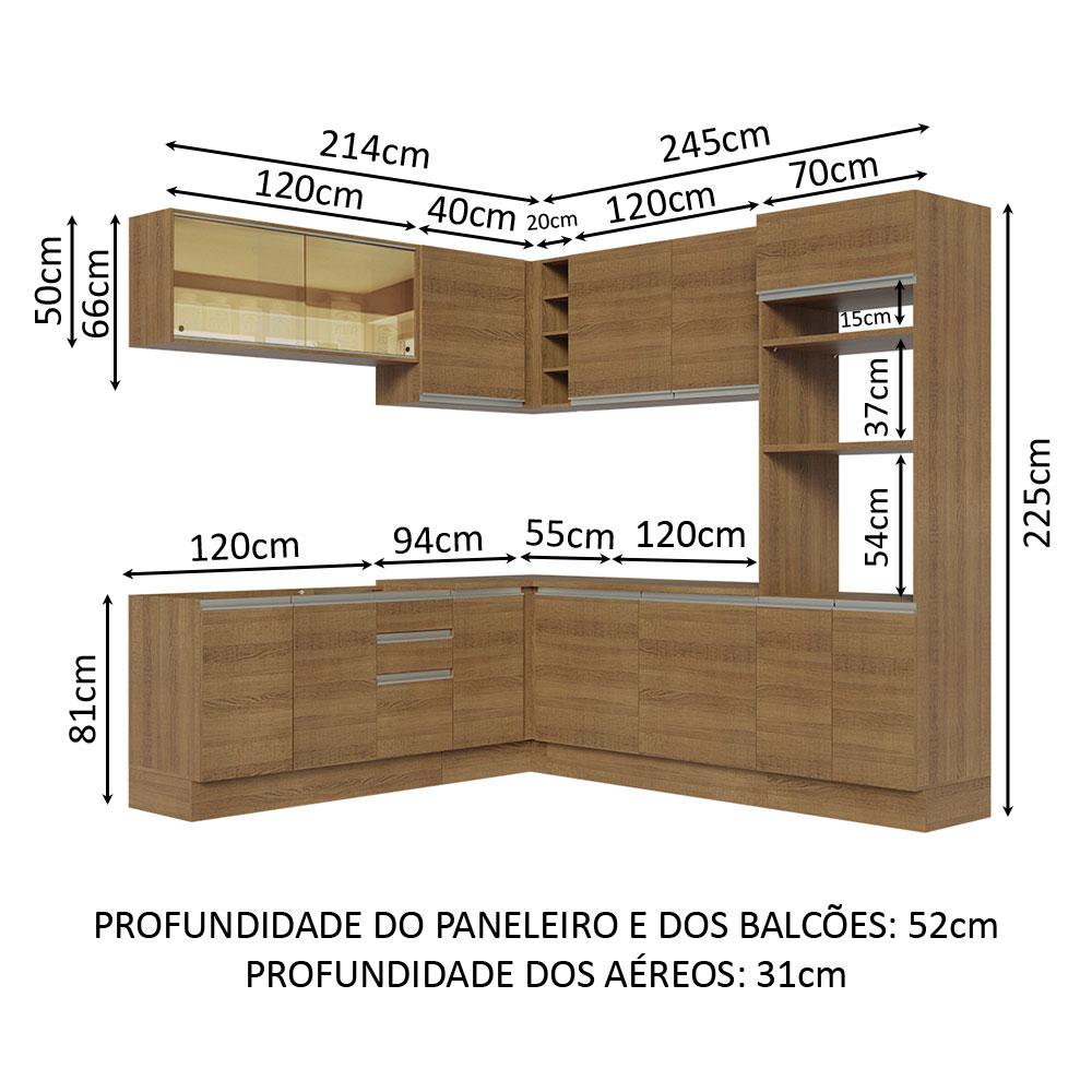Cozinha Completa de Canto Madesa Glamy 459001 com Armário e Balcão (Sem Tampo e Pia) - Rustic