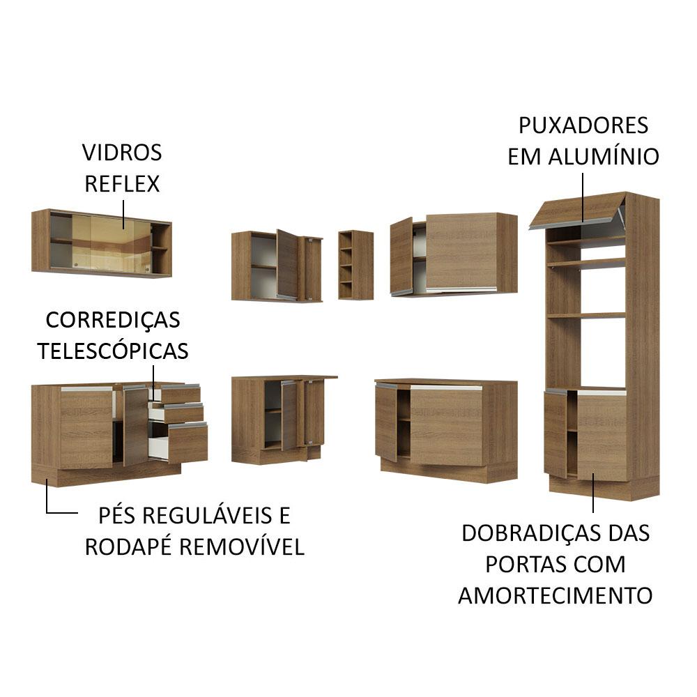 Cozinha Completa de Canto Madesa Glamy 459001 com Armário e Balcão (Sem Tampo e Pia) - Rustic