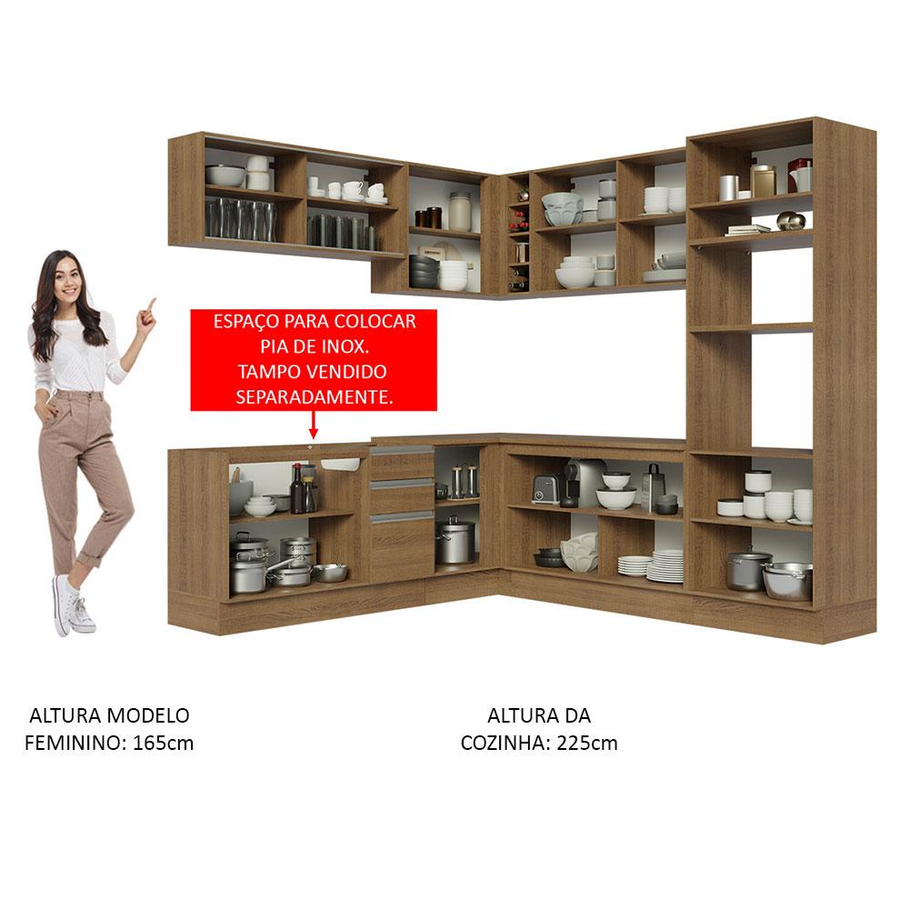 Cozinha Completa de Canto Madesa Glamy 459001 com Armário e Balcão (Sem Tampo e Pia) - Rustic