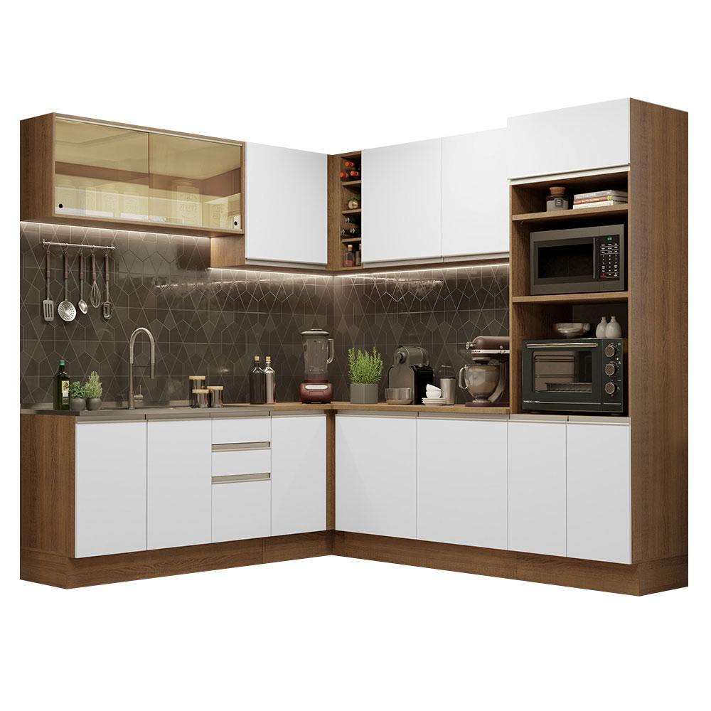 Cozinha Completa de Canto Madesa Glamy 459001 com Armário e Balcão (Sem Tampo e Pia) - Rustic/Branco