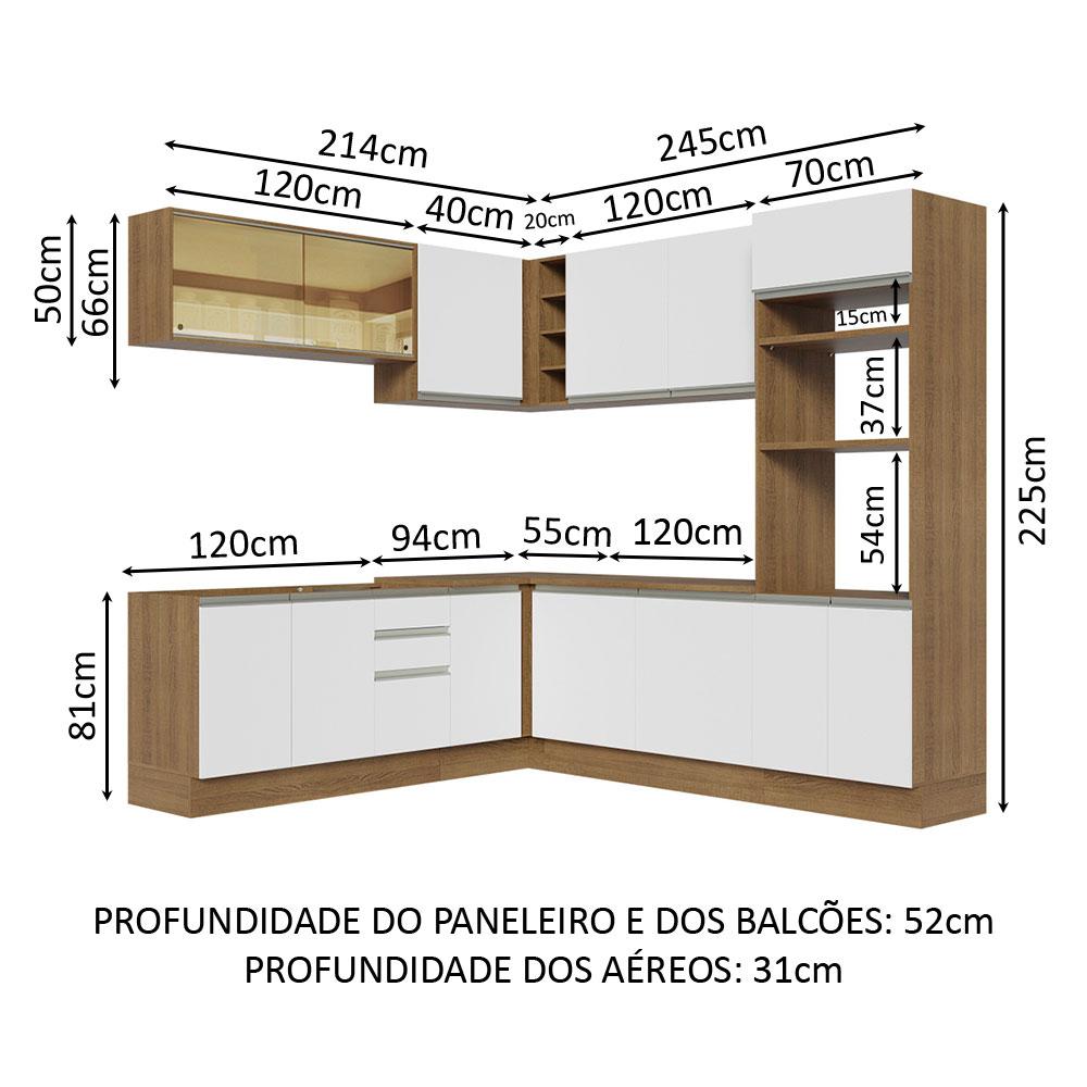 Cozinha Completa de Canto Madesa Glamy 459001 com Armário e Balcão (Sem Tampo e Pia) - Rustic/Branco