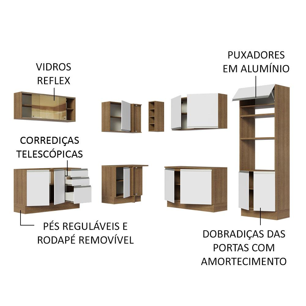 Cozinha Completa de Canto Madesa Glamy 459001 com Armário e Balcão (Sem Tampo e Pia) - Rustic/Branco