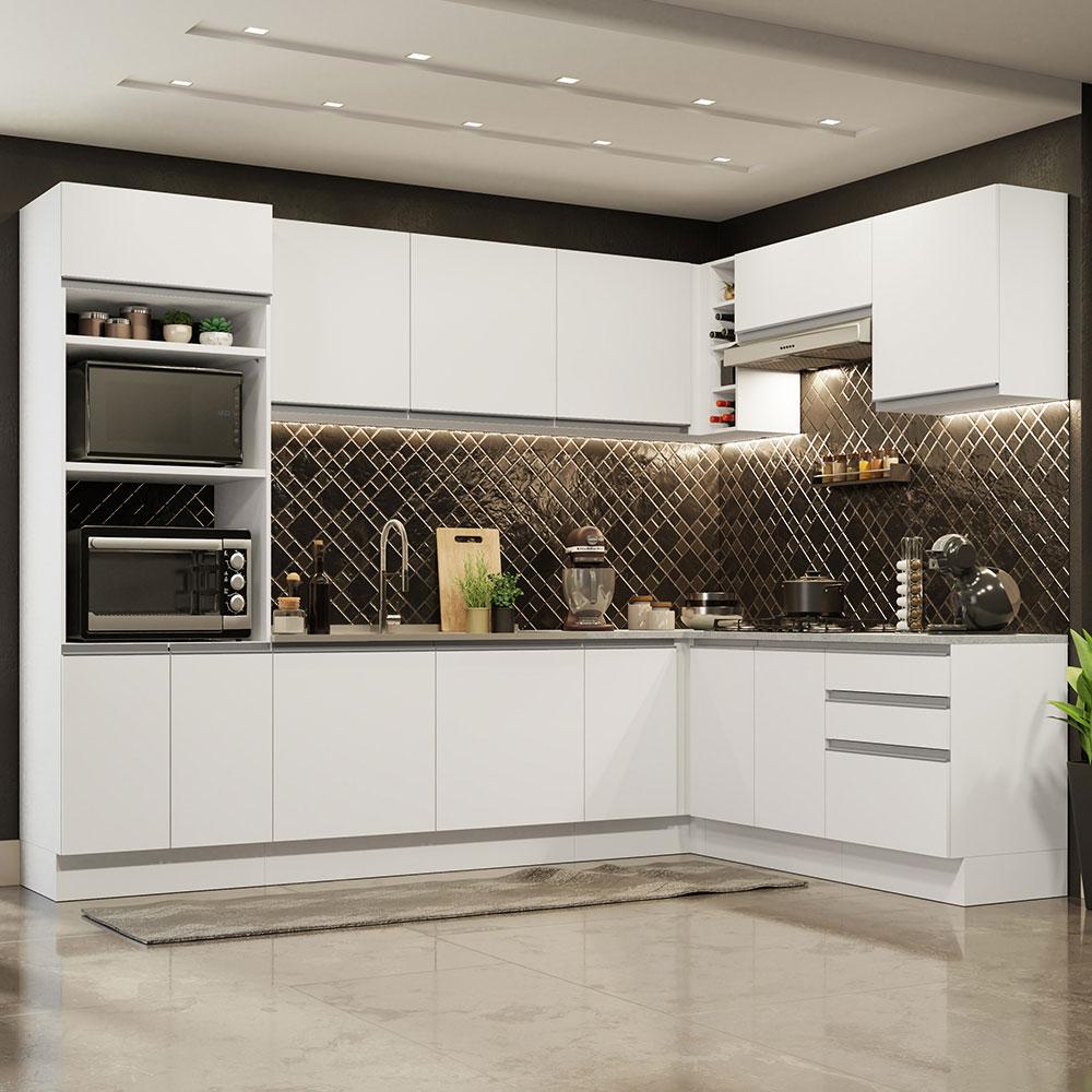 Cozinha Completa de Canto Madesa Glamy 479001 com Armário e Balcão (Sem Tampo e Pia) - Branco