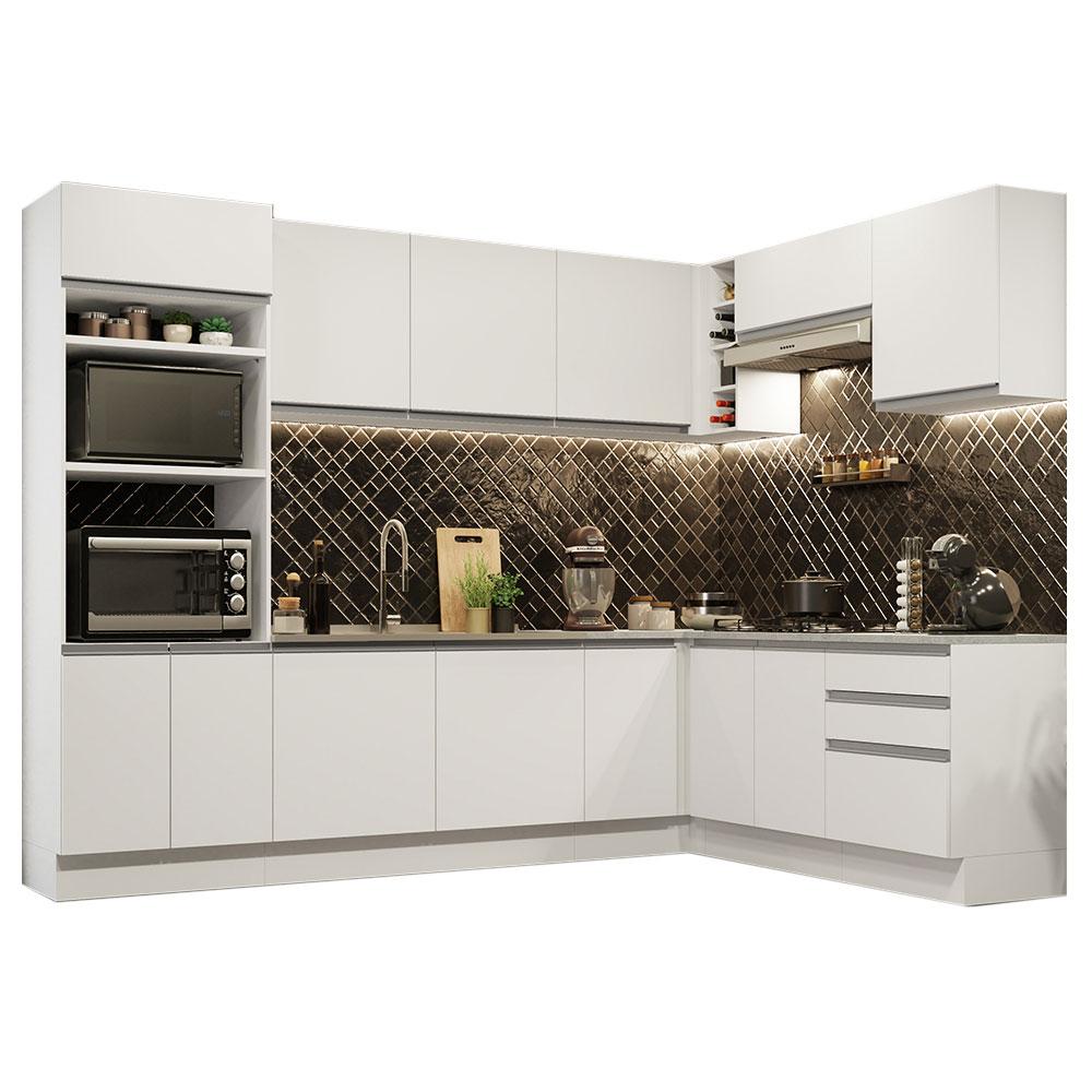 Cozinha Completa de Canto Madesa Glamy 479001 com Armário e Balcão (Sem Tampo e Pia) - Branco