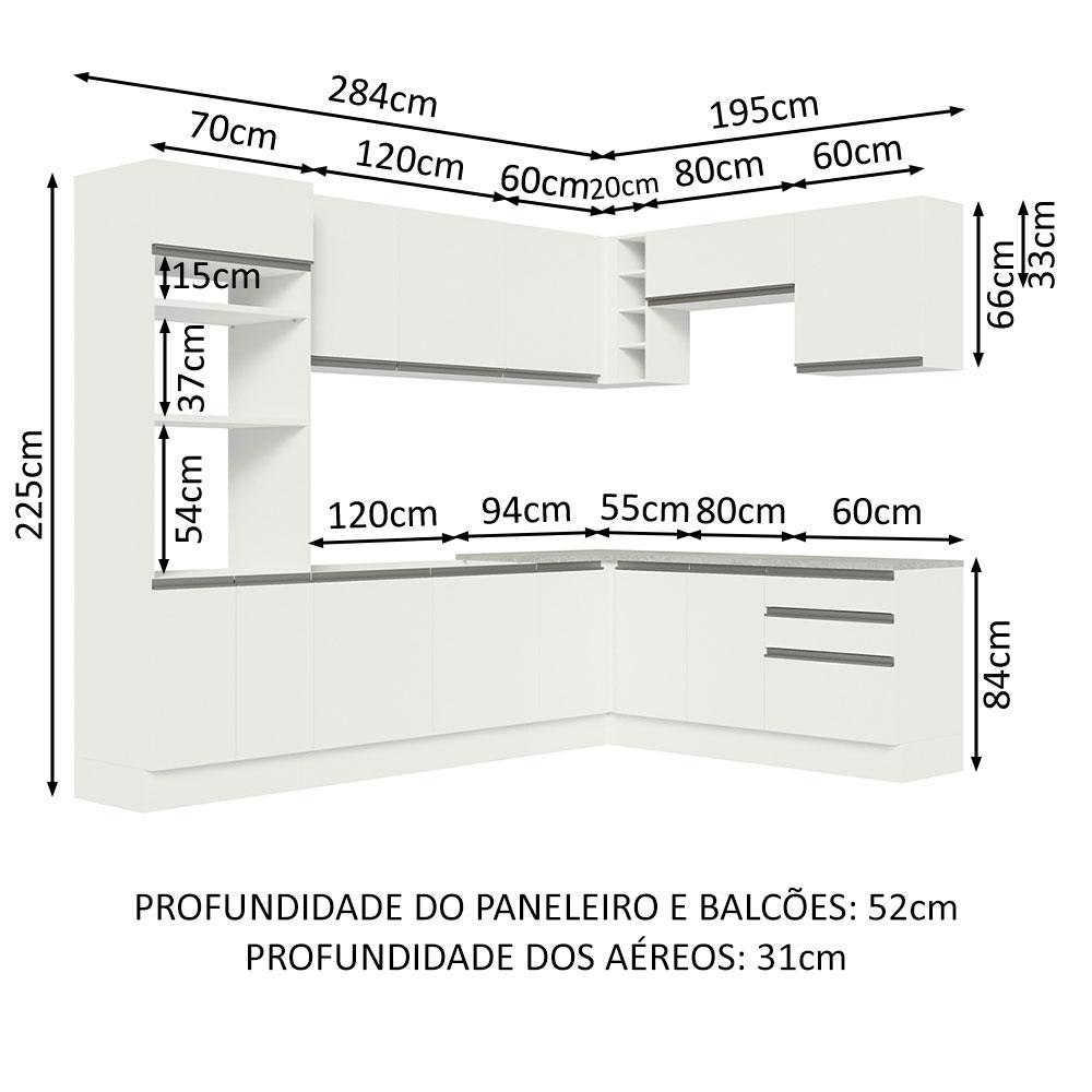Cozinha Completa de Canto Madesa Glamy 479001 com Armário e Balcão (Sem Tampo e Pia) - Branco