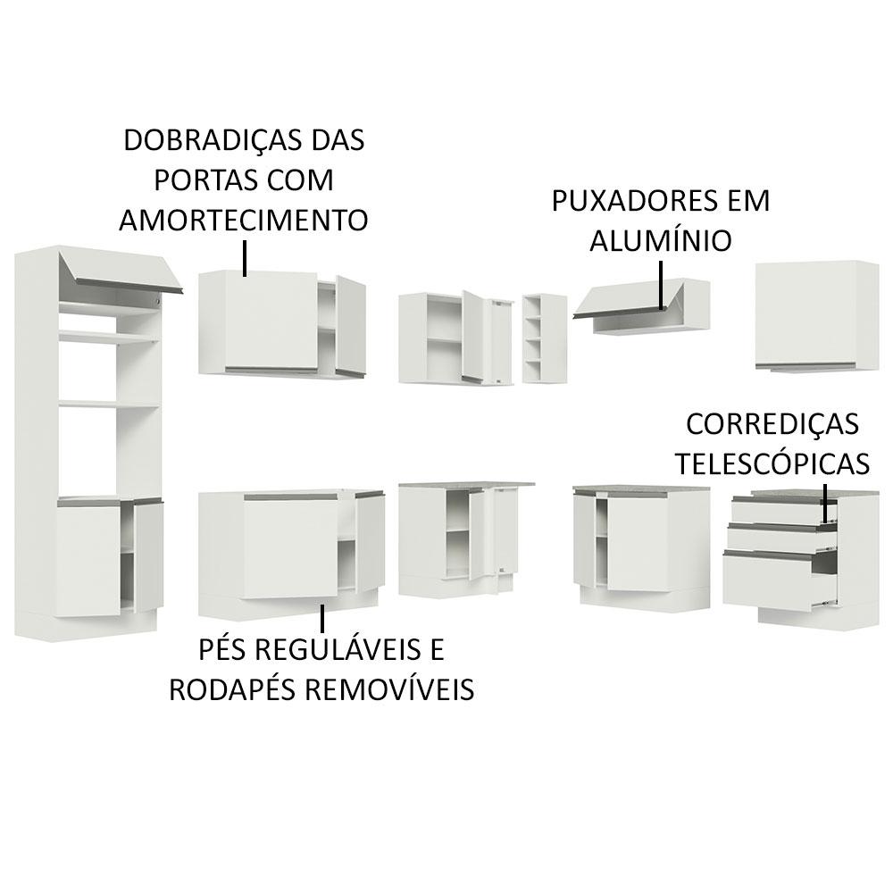 Cozinha Completa de Canto Madesa Glamy 479001 com Armário e Balcão (Sem Tampo e Pia) - Branco