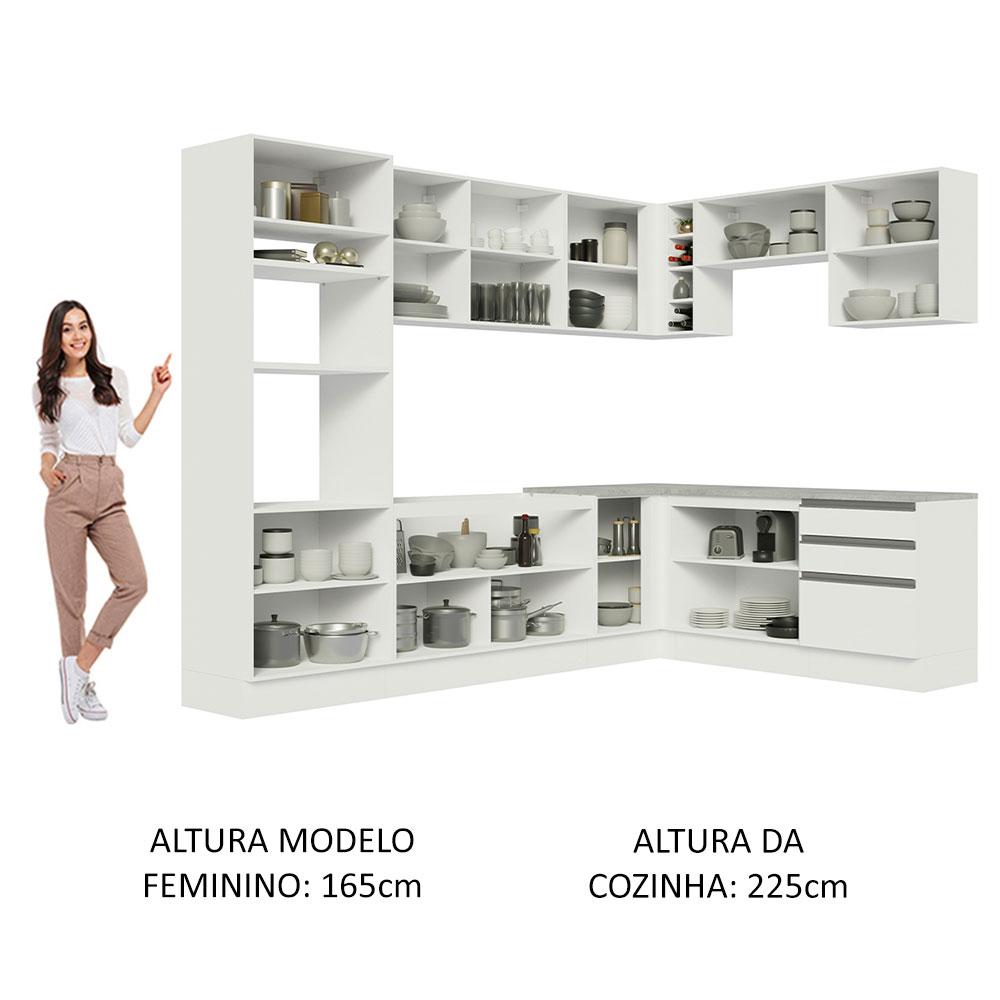 Cozinha Completa de Canto Madesa Glamy 479001 com Armário e Balcão (Sem Tampo e Pia) - Branco