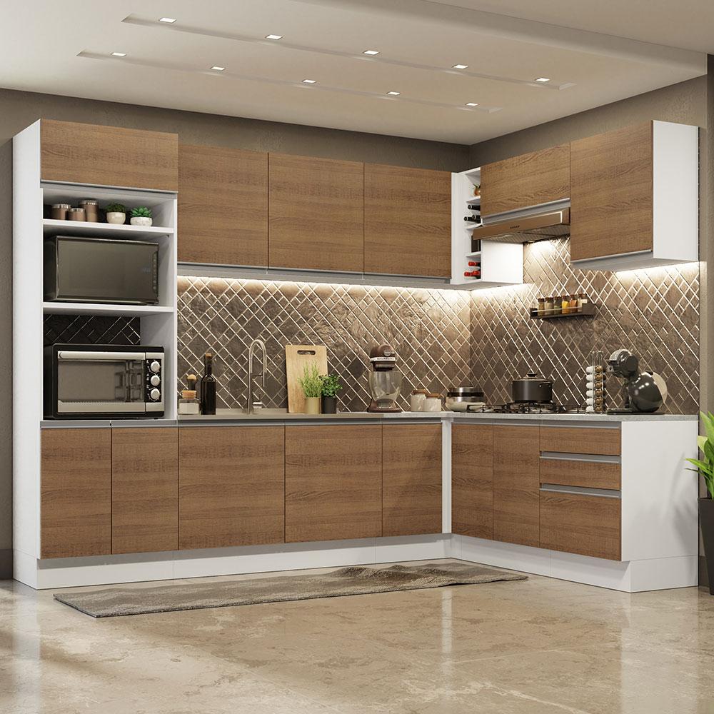 Cozinha Completa de Canto Madesa Glamy 479001 com Armário e Balcão (Sem Tampo e Pia) - Branco/Rustic