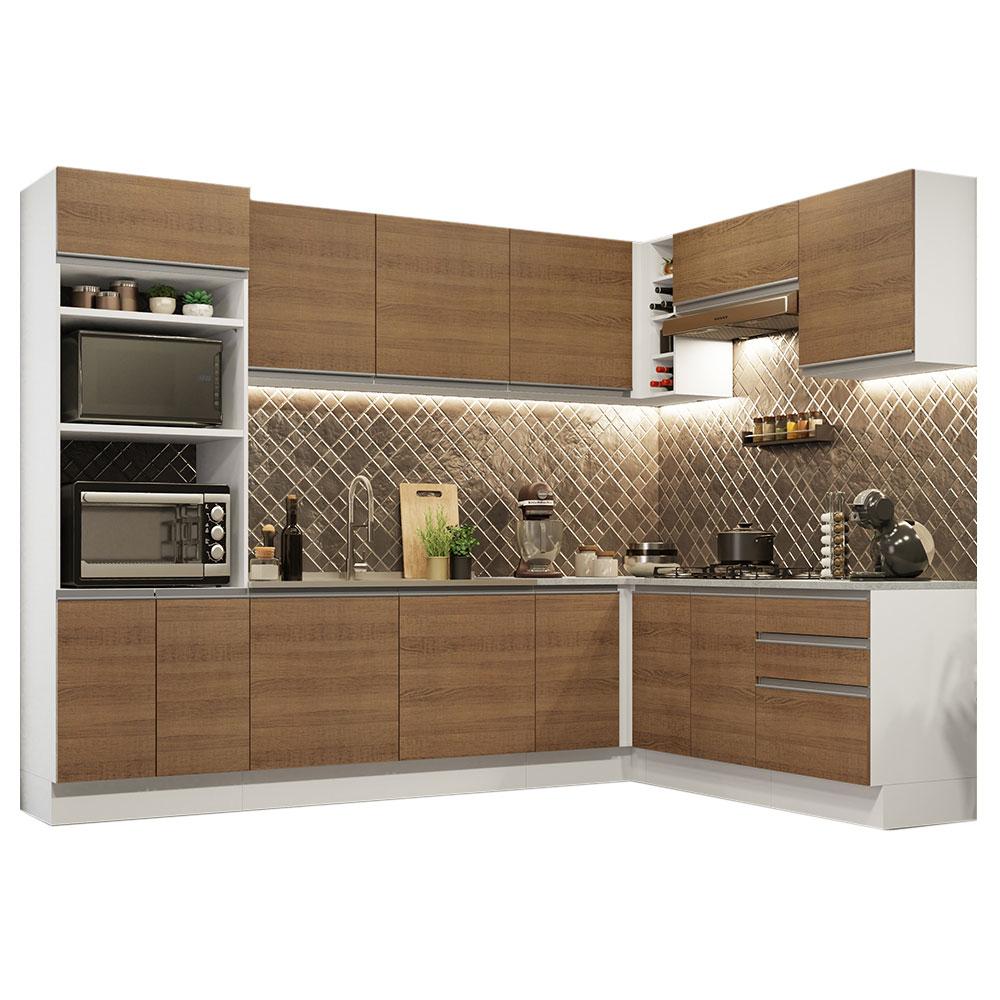 Cozinha Completa de Canto Madesa Glamy 479001 com Armário e Balcão (Sem Tampo e Pia) - Branco/Rustic