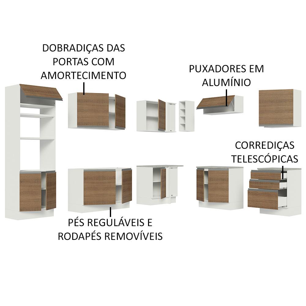Cozinha Completa de Canto Madesa Glamy 479001 com Armário e Balcão (Sem Tampo e Pia) - Branco/Rustic