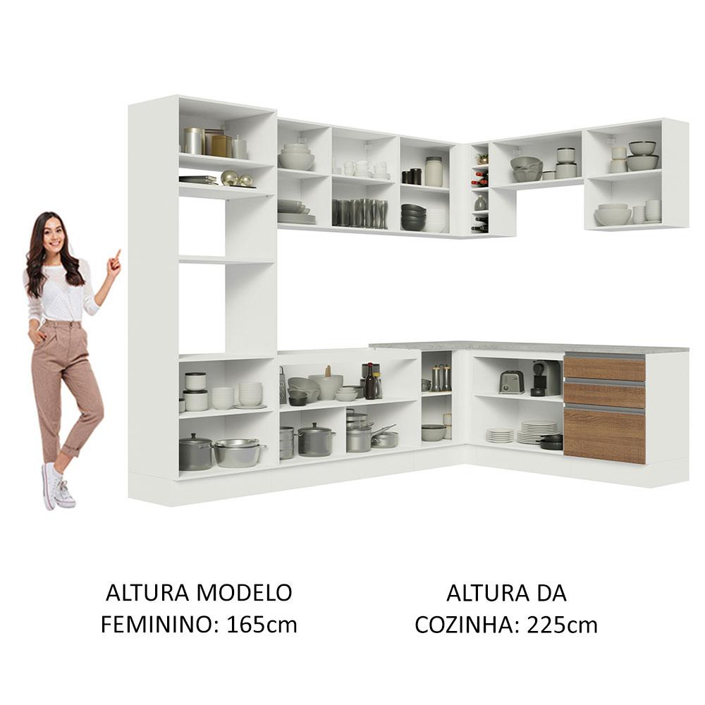Cozinha Completa de Canto Madesa Glamy 479001 com Armário e Balcão (Sem Tampo e Pia) - Branco/Rustic