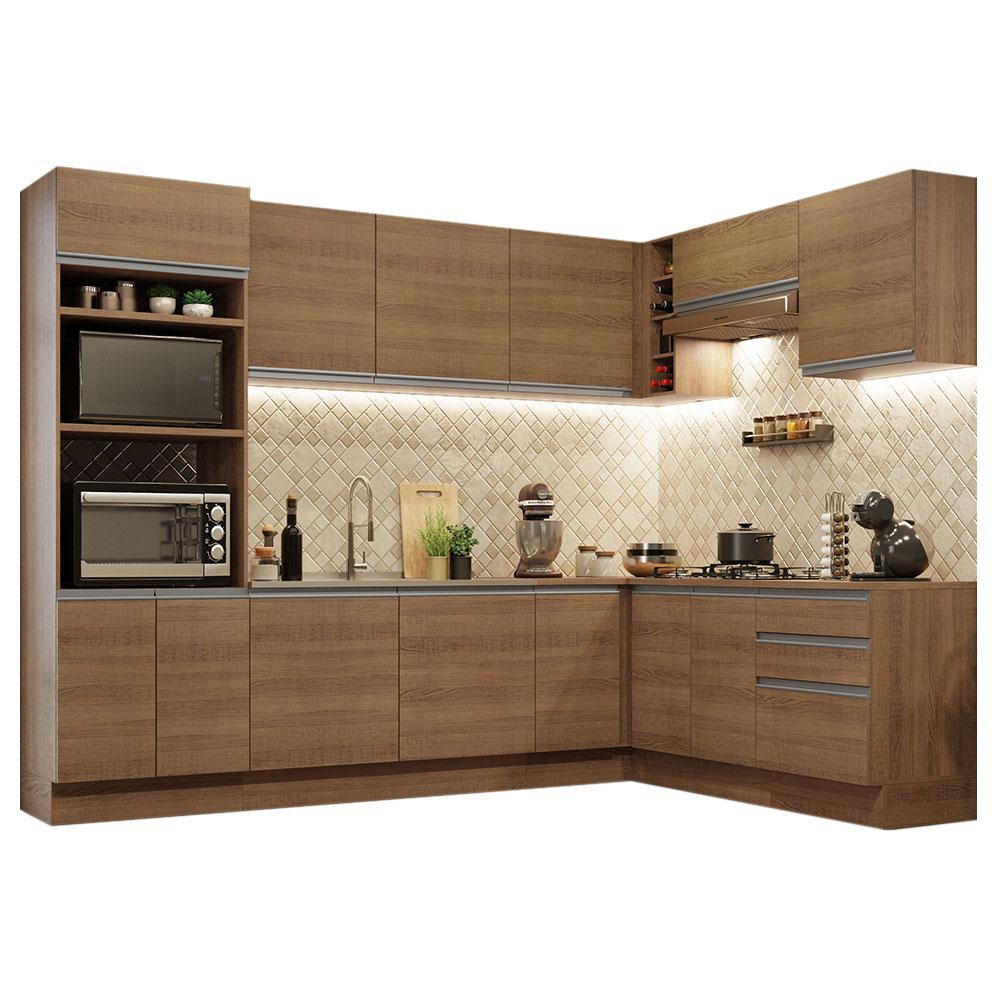 Cozinha Completa de Canto Madesa Glamy 479001 com Armário e Balcão (Sem Tampo e Pia) - Rustic