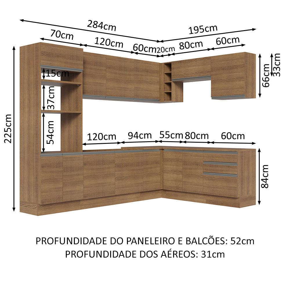 Cozinha Completa de Canto Madesa Glamy 479001 com Armário e Balcão (Sem Tampo e Pia) - Rustic
