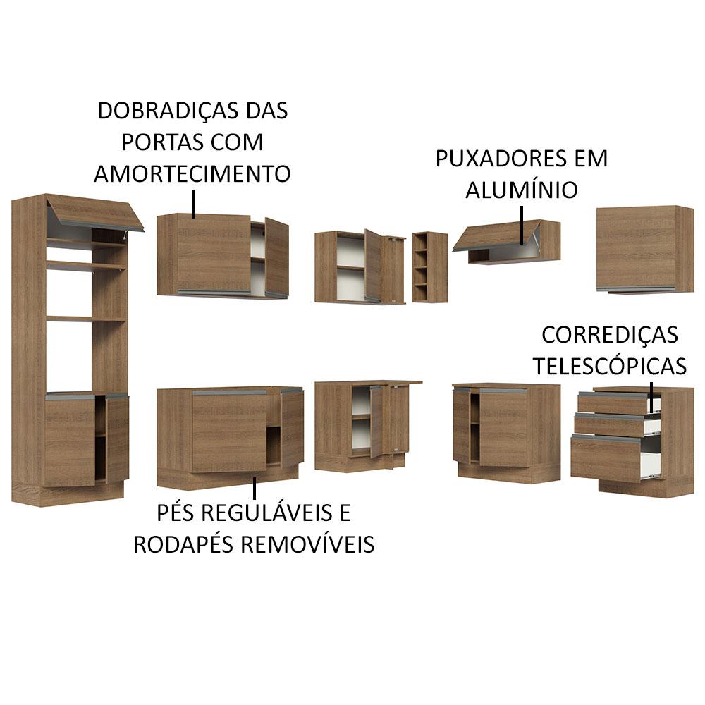 Cozinha Completa de Canto Madesa Glamy 479001 com Armário e Balcão (Sem Tampo e Pia) - Rustic