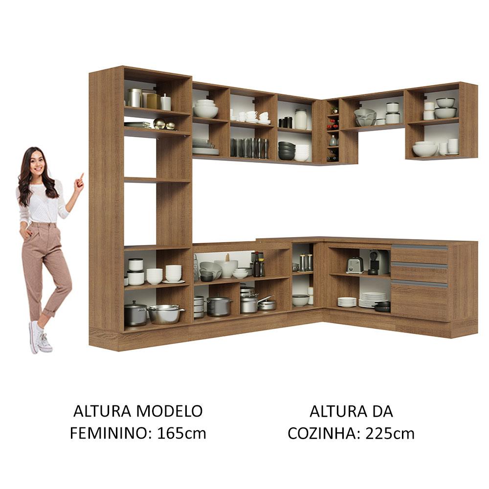Cozinha Completa de Canto Madesa Glamy 479001 com Armário e Balcão (Sem Tampo e Pia) - Rustic