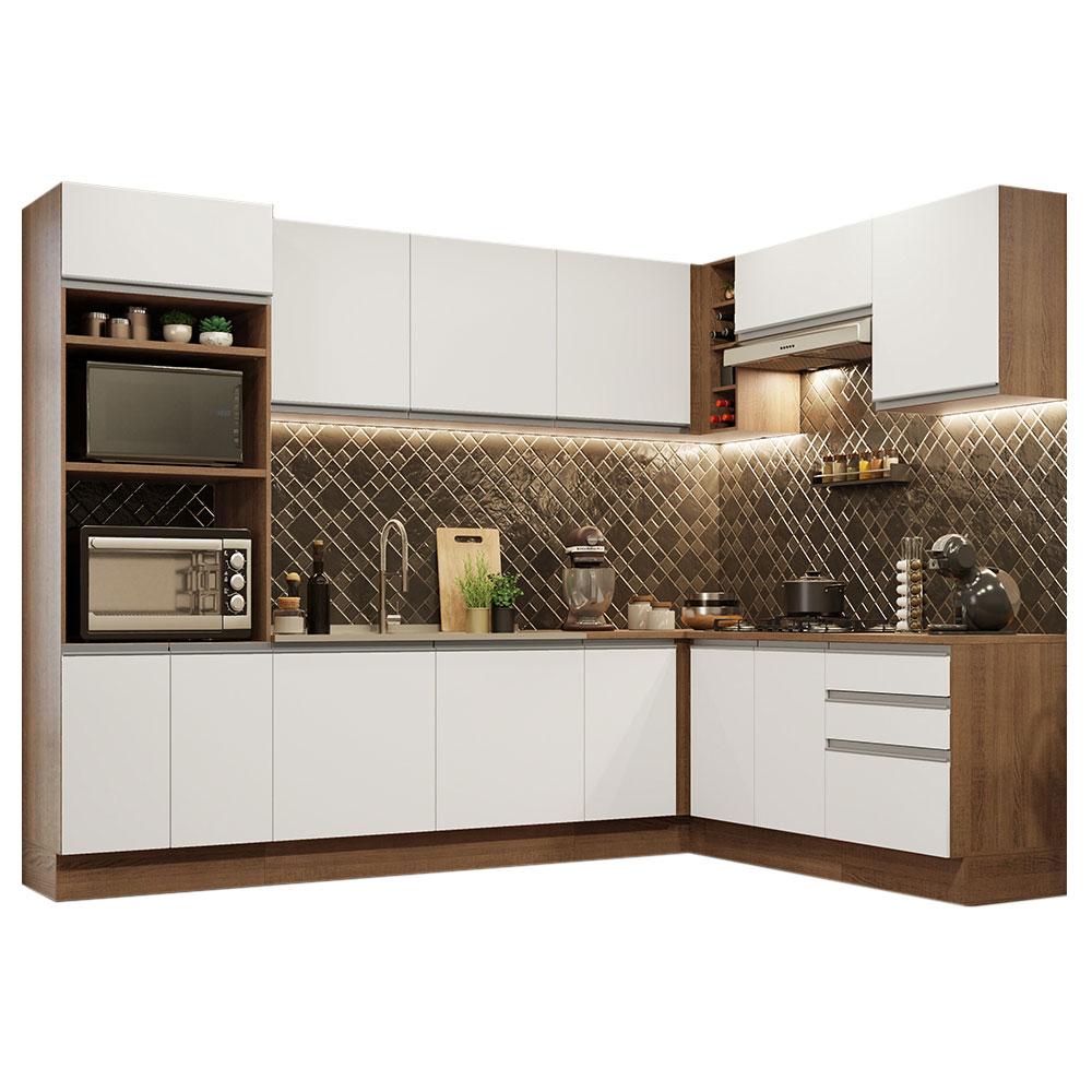 Cozinha Completa de Canto Madesa Glamy 479001 com Armário e Balcão (Sem Tampo e Pia) - Rustic/Branco