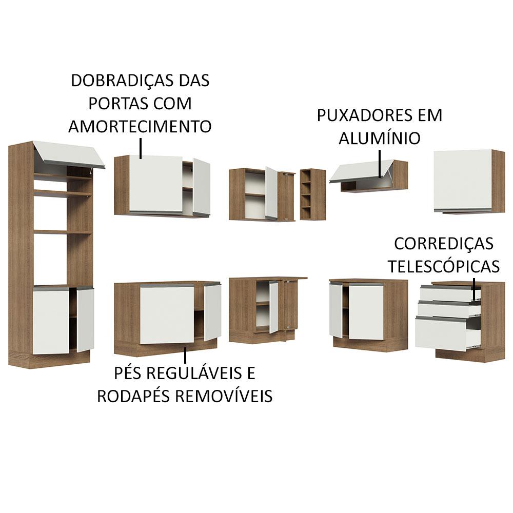 Cozinha Completa de Canto Madesa Glamy 479001 com Armário e Balcão (Sem Tampo e Pia) - Rustic/Branco