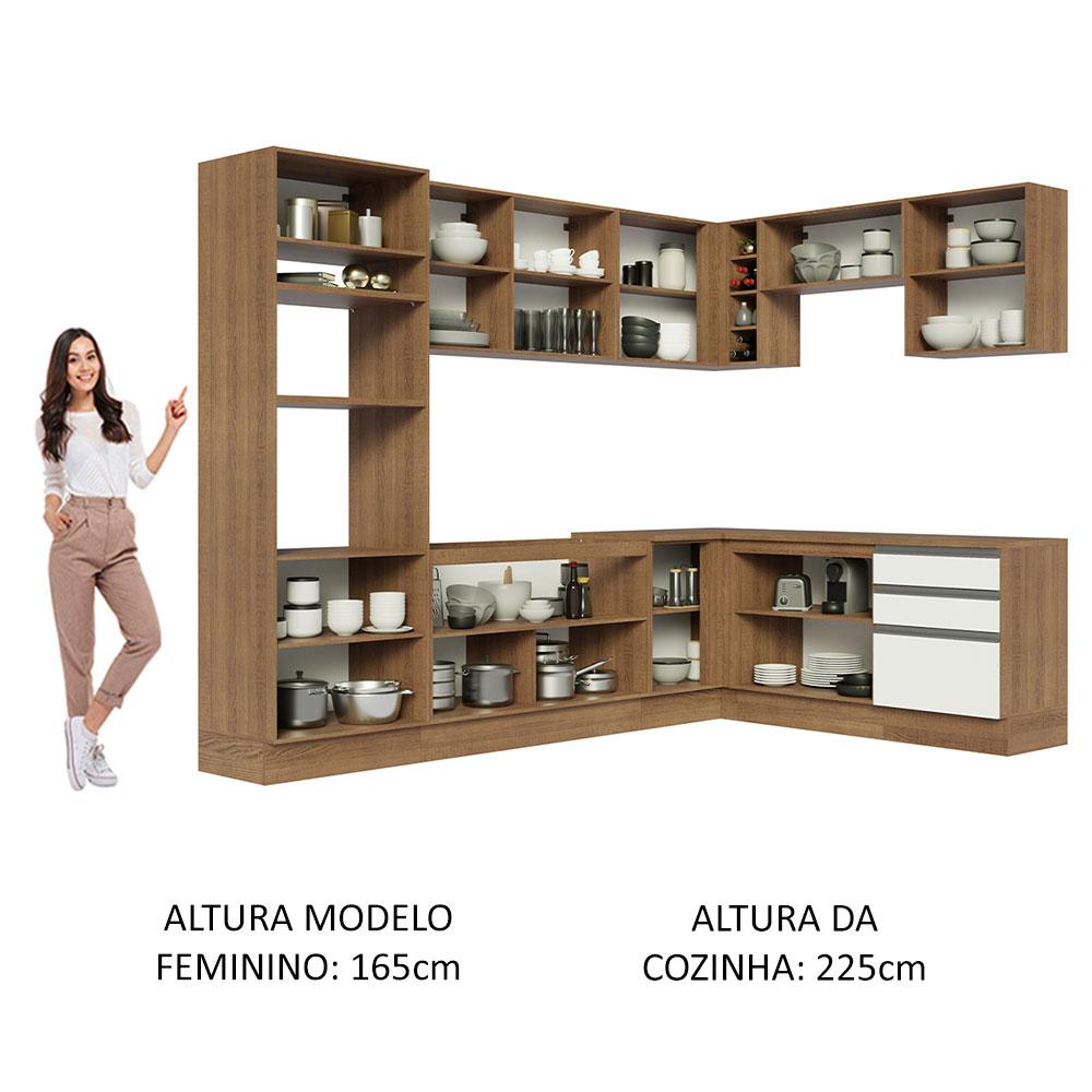 Cozinha Completa de Canto Madesa Glamy 479001 com Armário e Balcão (Sem Tampo e Pia) - Rustic/Branco
