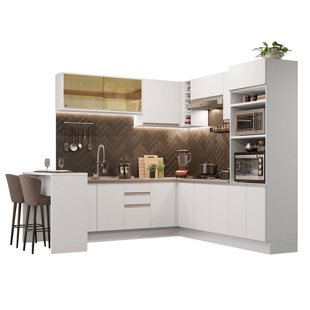 Cozinha Completa de Canto Madesa Glamy 504001  com Armário e Bancada (Sem Tampo e Pia) - Branco