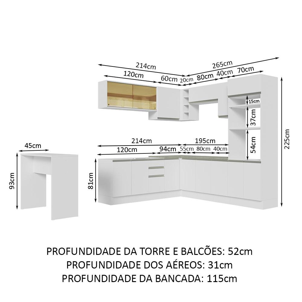 Cozinha Completa de Canto Madesa Glamy 504001  com Armário e Bancada (Sem Tampo e Pia) - Branco