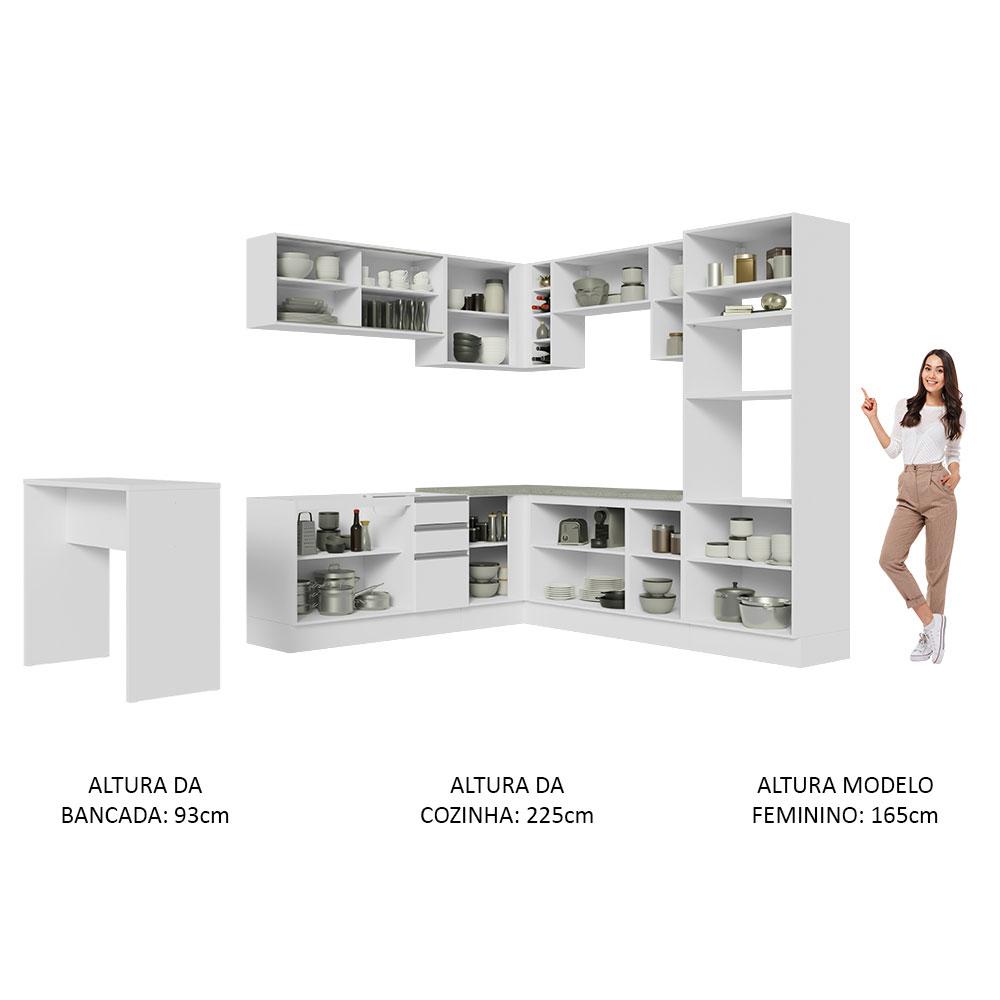 Cozinha Completa de Canto Madesa Glamy 504001  com Armário e Bancada (Sem Tampo e Pia) - Branco