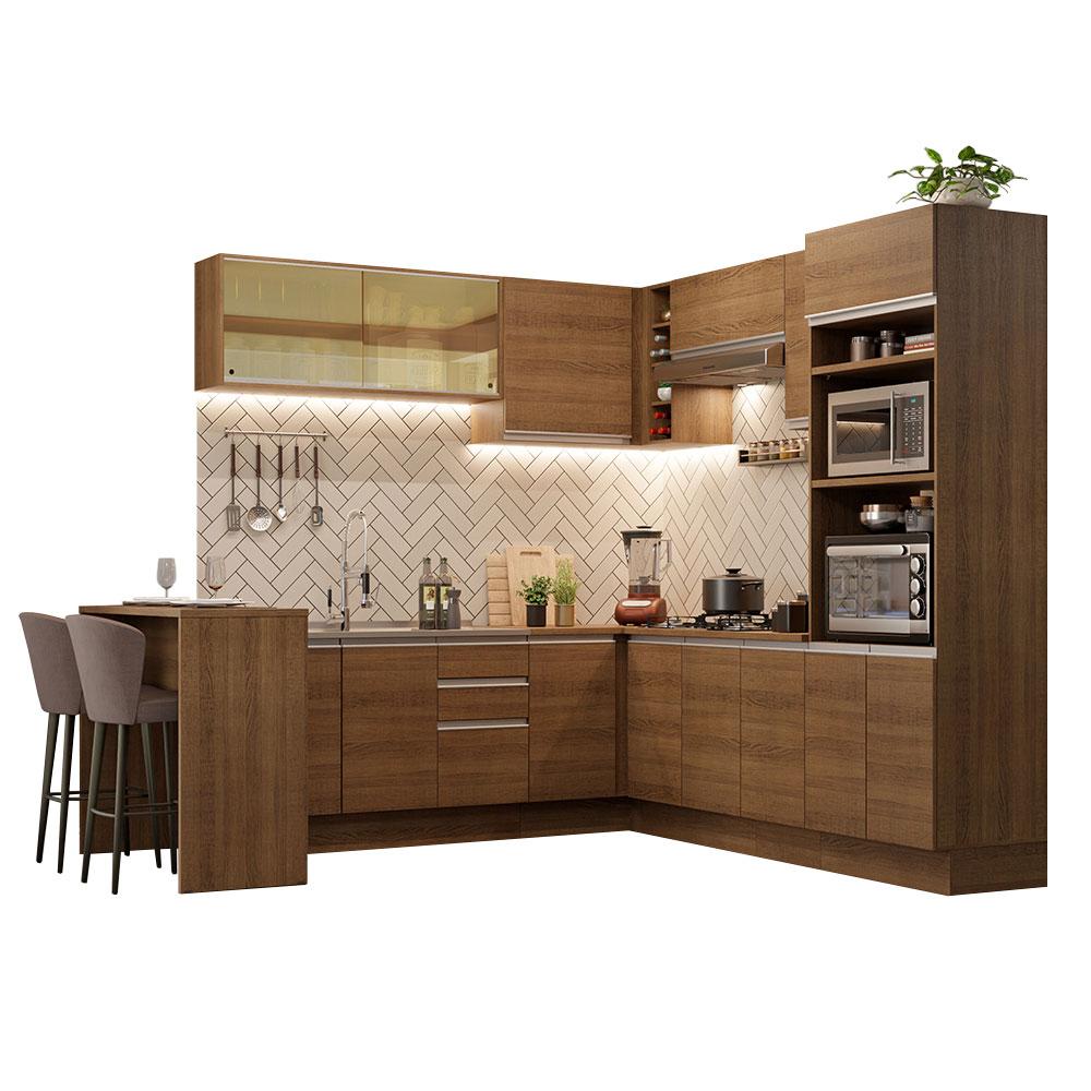 Cozinha Completa de Canto Madesa Glamy 504001  com Armário e Bancada (Sem Tampo e Pia) - Rustic