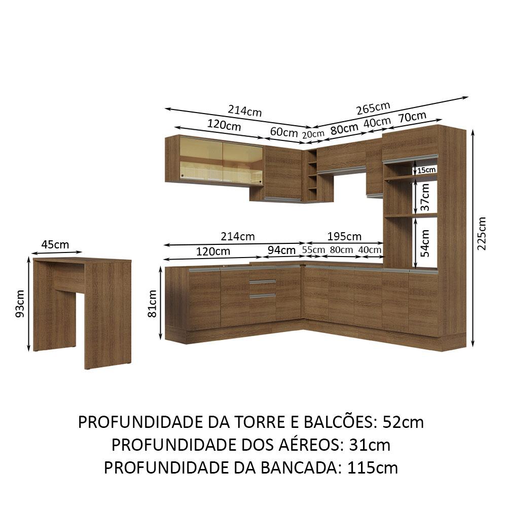 Cozinha Completa de Canto Madesa Glamy 504001  com Armário e Bancada (Sem Tampo e Pia) - Rustic