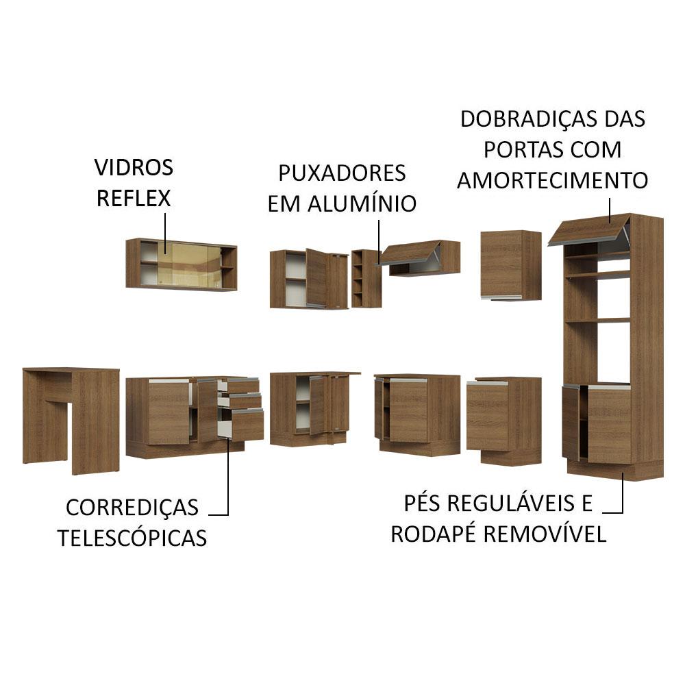 Cozinha Completa de Canto Madesa Glamy 504001  com Armário e Bancada (Sem Tampo e Pia) - Rustic