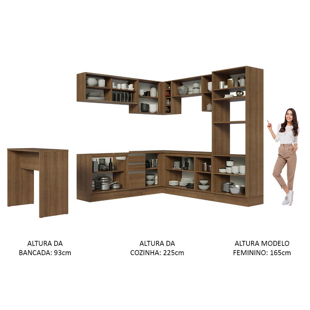 Cozinha Completa de Canto Madesa Glamy 504001  com Armário e Bancada (Sem Tampo e Pia) - Rustic