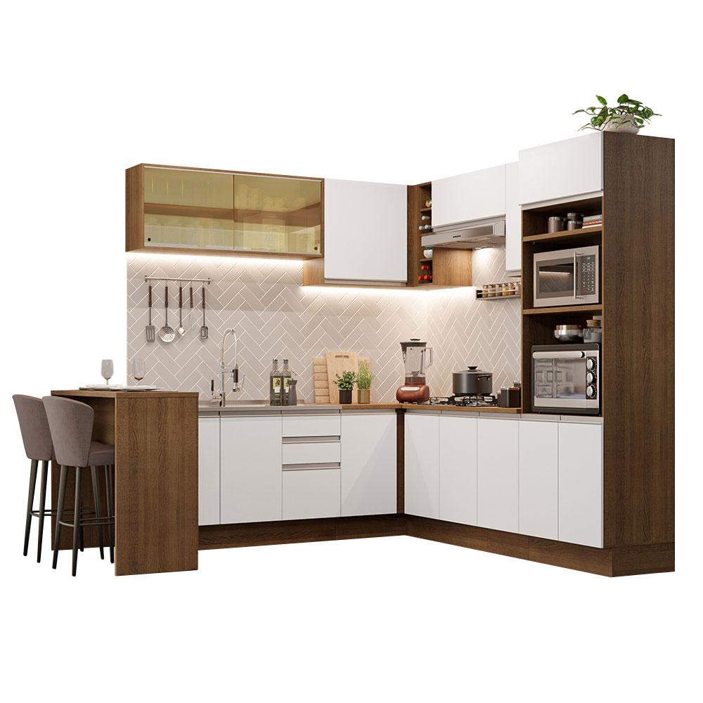 Cozinha Completa de Canto Madesa Glamy 504001 com Armário e Bancada (S/ Tampo e Pia) - Rustic/Branco