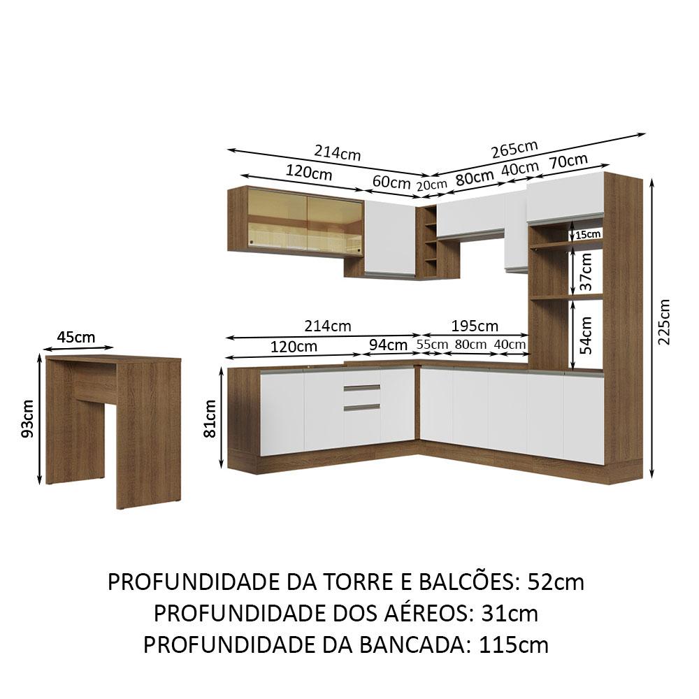 Cozinha Completa de Canto Madesa Glamy 504001 com Armário e Bancada (S/ Tampo e Pia) - Rustic/Branco