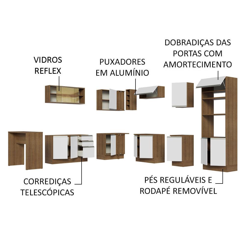 Cozinha Completa de Canto Madesa Glamy 504001 com Armário e Bancada (S/ Tampo e Pia) - Rustic/Branco