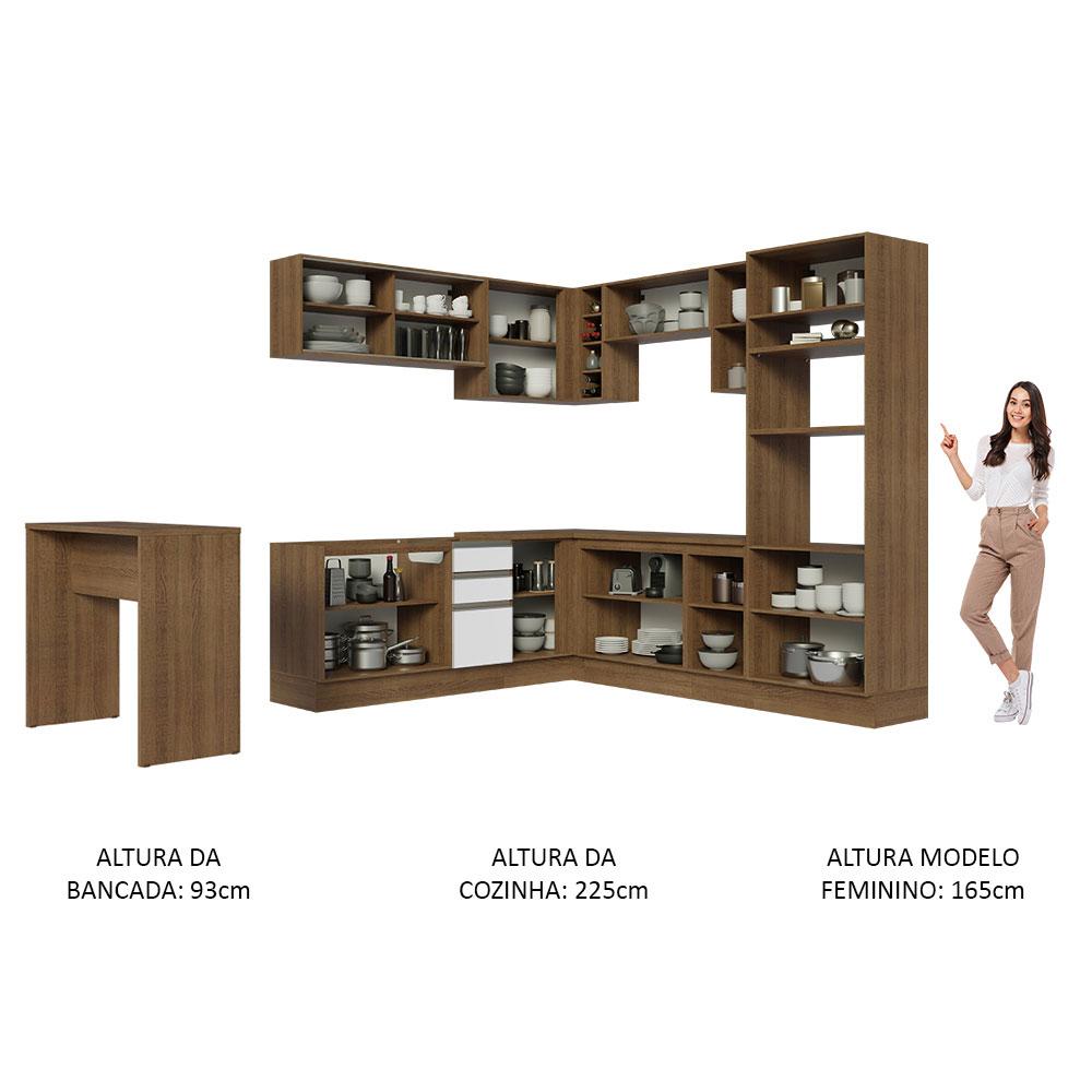 Cozinha Completa de Canto Madesa Glamy 504001 com Armário e Bancada (S/ Tampo e Pia) - Rustic/Branco