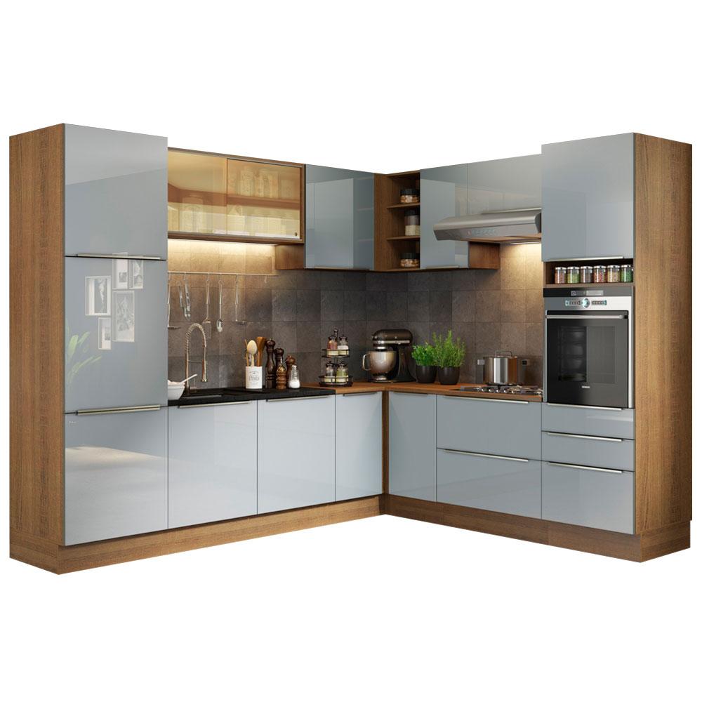 Cozinha Completa de Canto Madesa Lux 526001 com Armário e Balcão - Rustic/Cinza