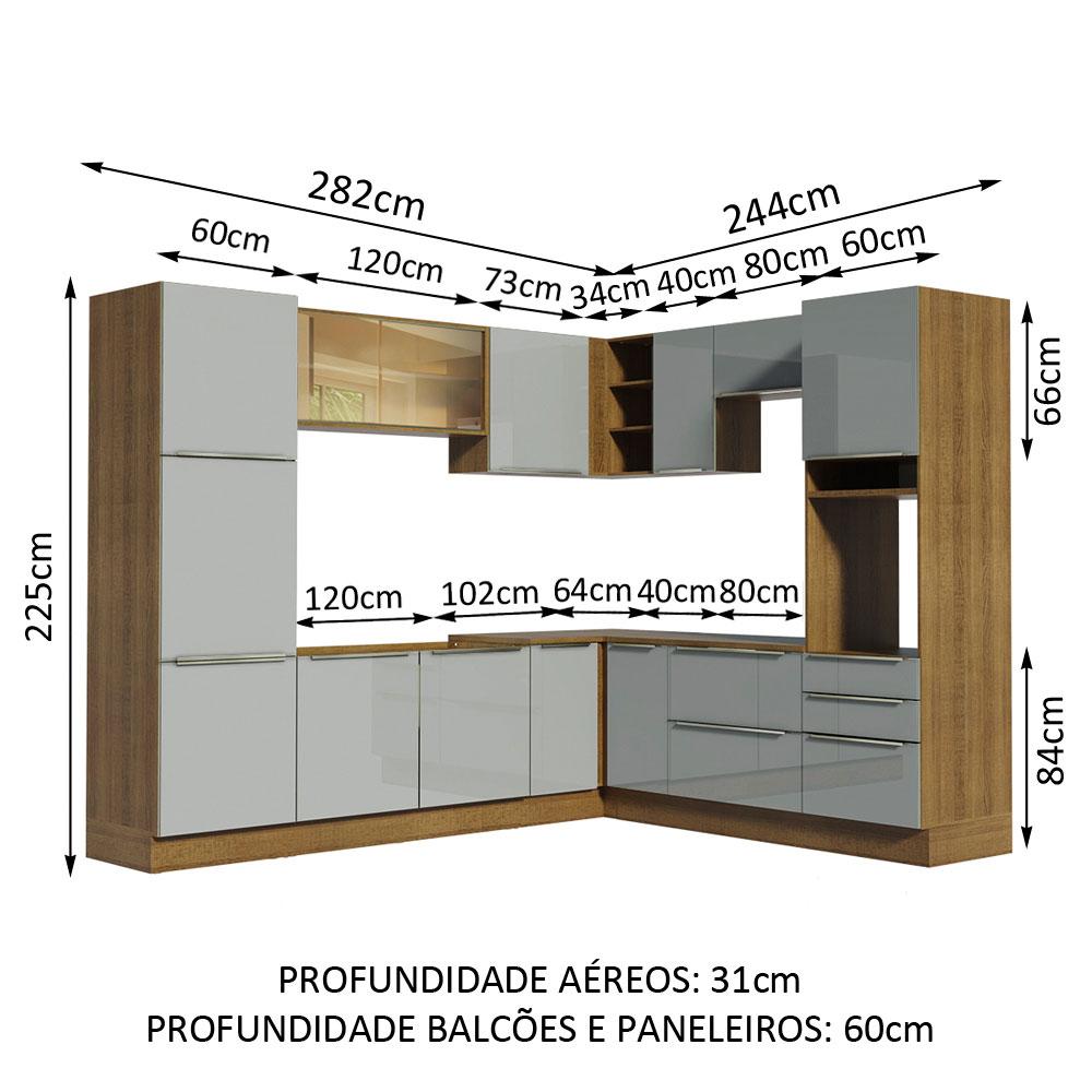 Cozinha Completa de Canto Madesa Lux 526001 com Armário e Balcão - Rustic/Cinza