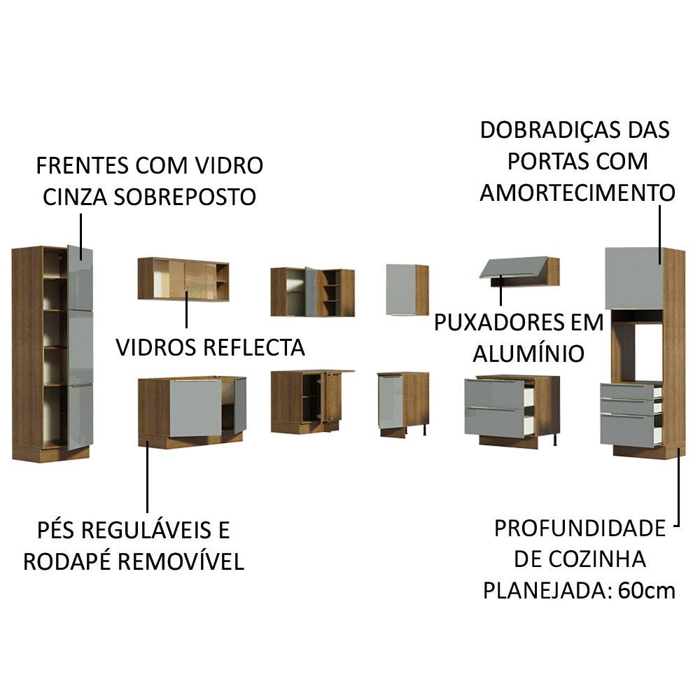 Cozinha Completa de Canto Madesa Lux 526001 com Armário e Balcão - Rustic/Cinza