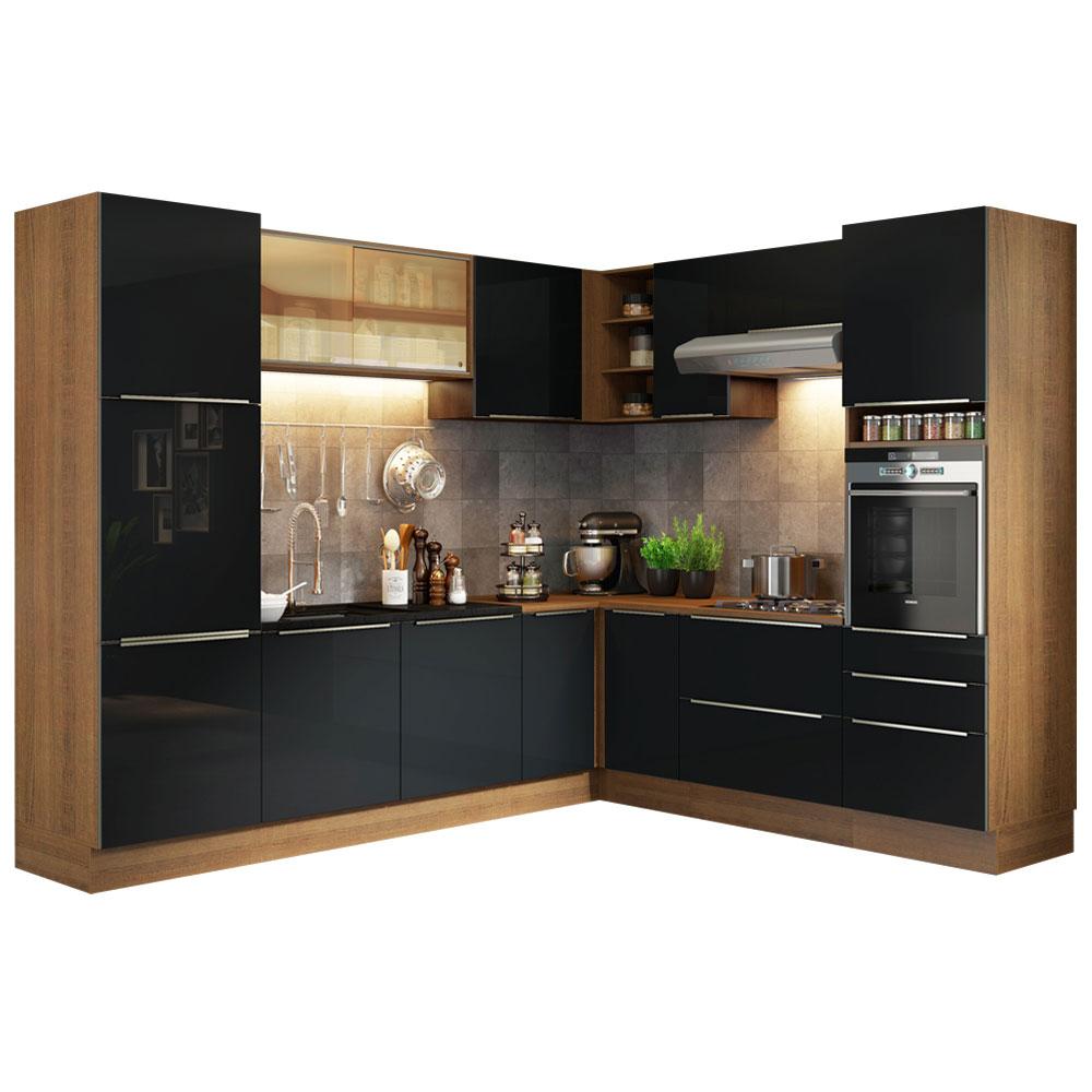 Cozinha Completa de Canto Madesa Lux 526001 com Armário e Balcão - Rustic/Preto
