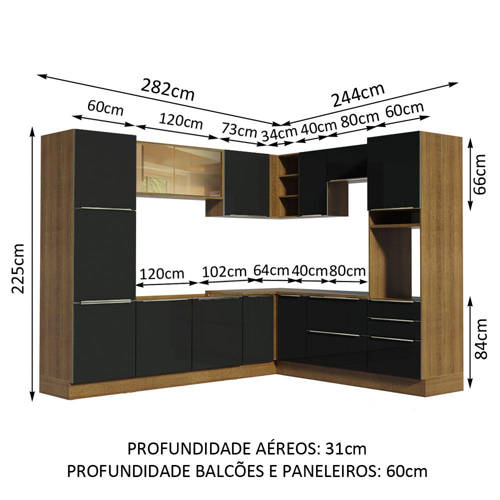 Cozinha Completa de Canto Madesa Lux 526001 com Armário e Balcão - Rustic/Preto