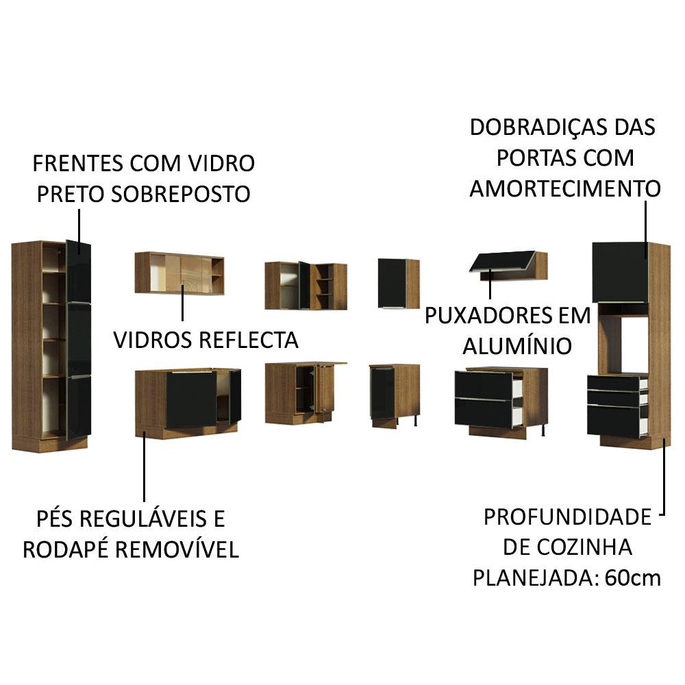 Cozinha Completa de Canto Madesa Lux 526001 com Armário e Balcão - Rustic/Preto