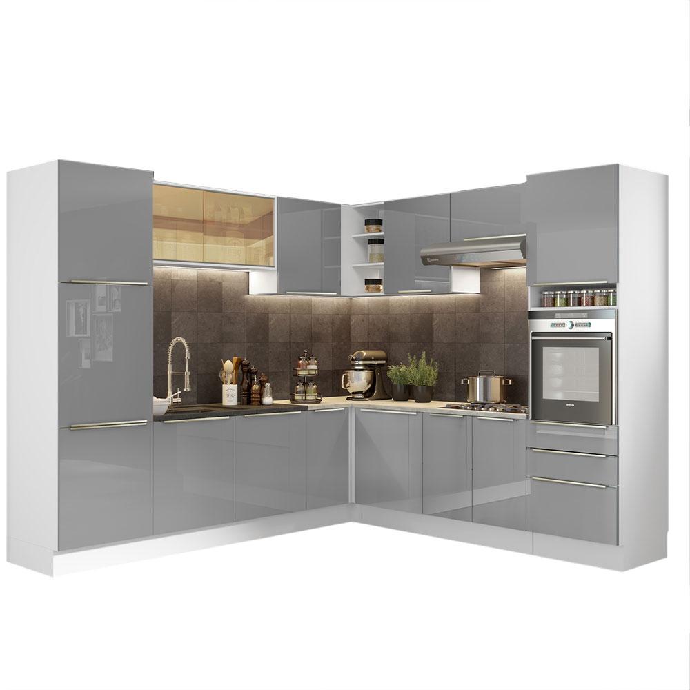 Cozinha Completa de Canto Madesa Lux 546003 com Armário e Balcão - Branco/Cinza
