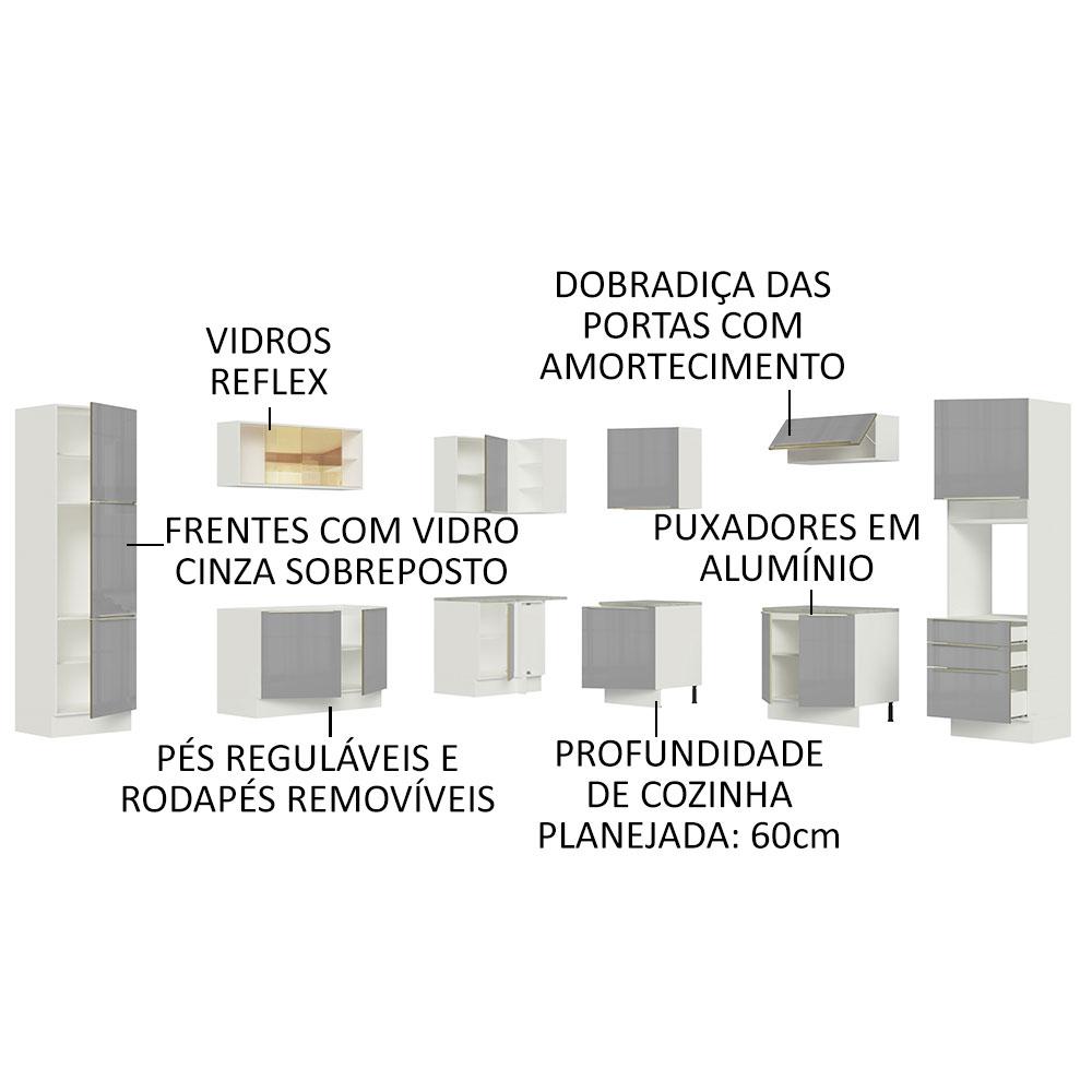 Cozinha Completa de Canto Madesa Lux 546003 com Armário e Balcão - Branco/Cinza