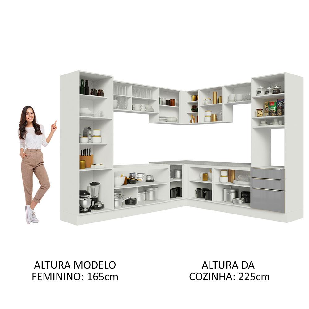 Cozinha Completa de Canto Madesa Lux 546003 com Armário e Balcão - Branco/Cinza