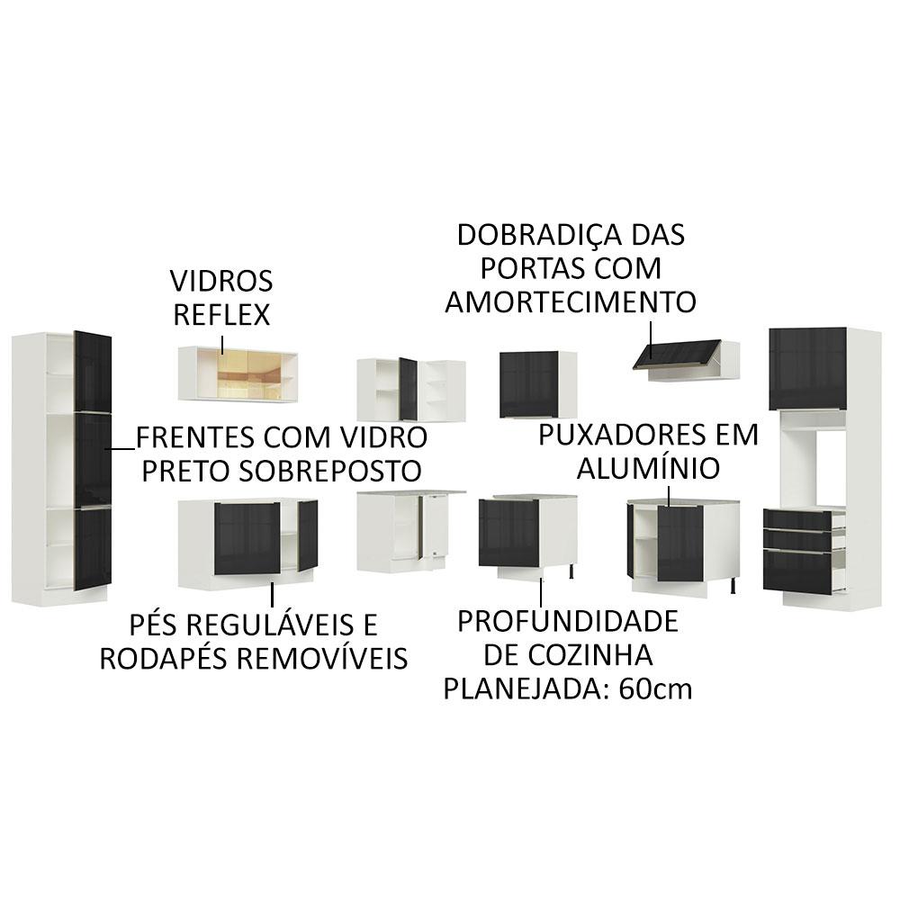 Cozinha Completa de Canto Madesa Lux 546003 com Armário e Balcão - Branco/Preto