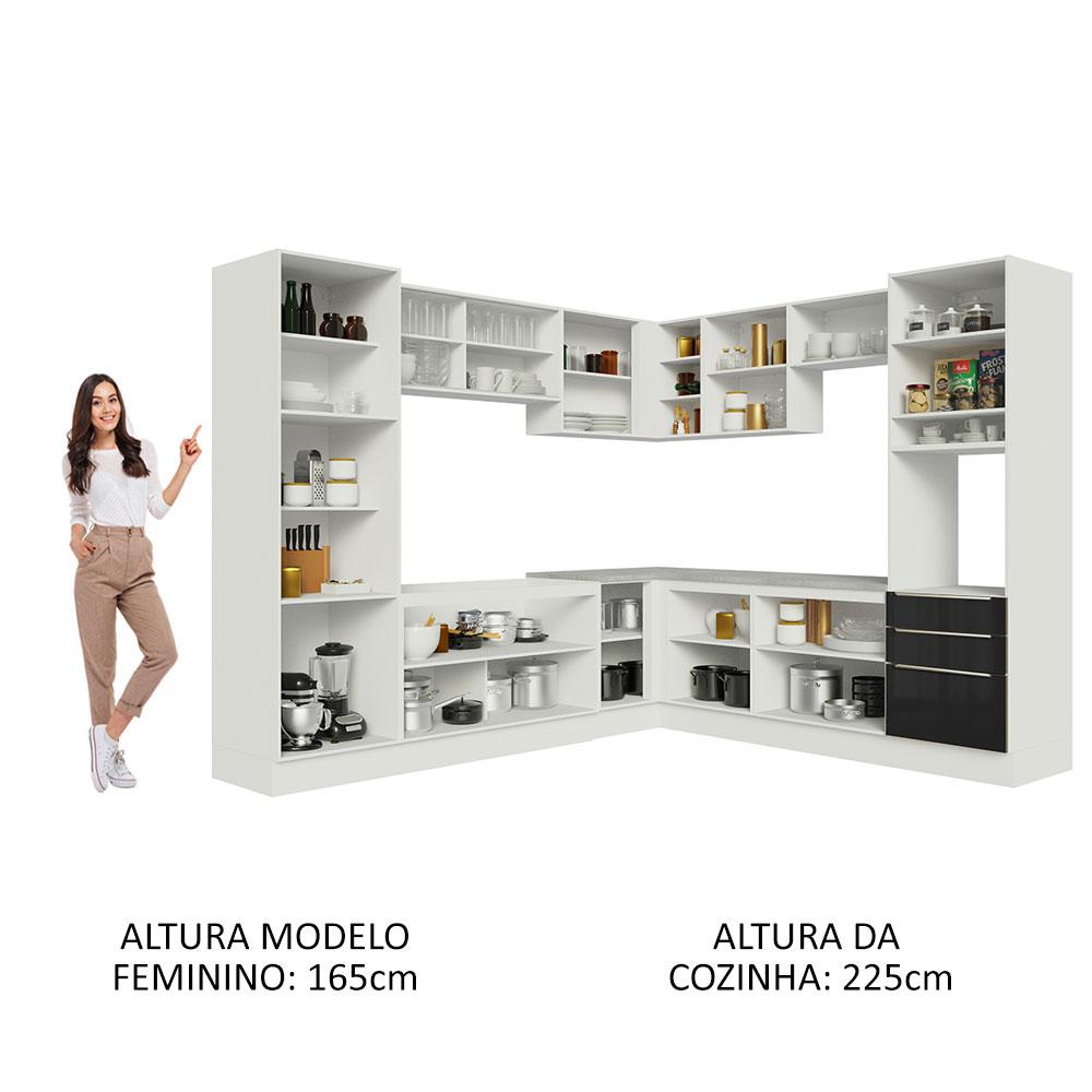 Cozinha Completa de Canto Madesa Lux 546003 com Armário e Balcão - Branco/Preto