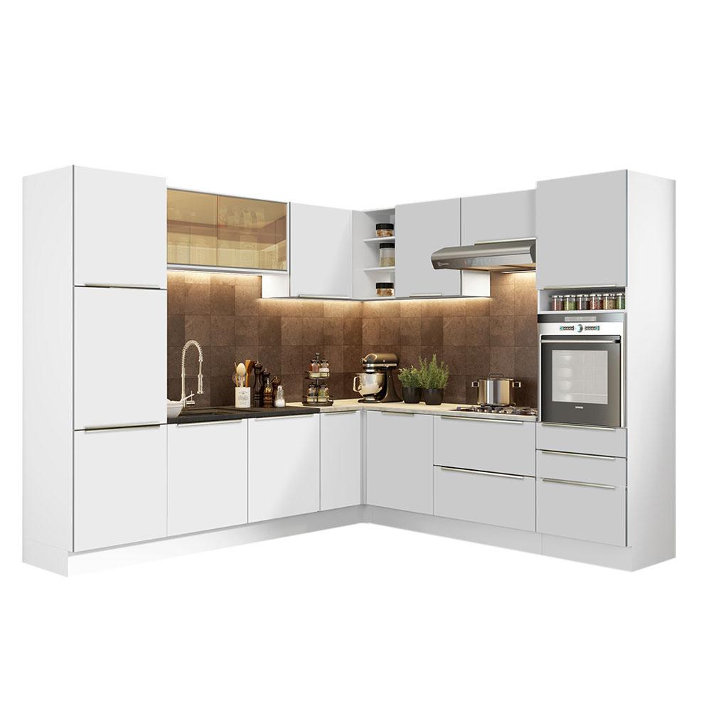 Cozinha Completa de Canto Madesa Lux com Armário e Balcão - Branco/Branco Veludo